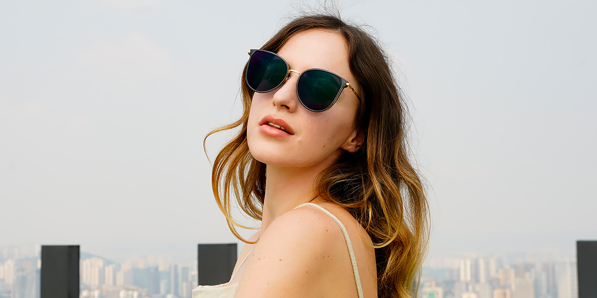 Women's full frame mixed material sunglasses ST0165